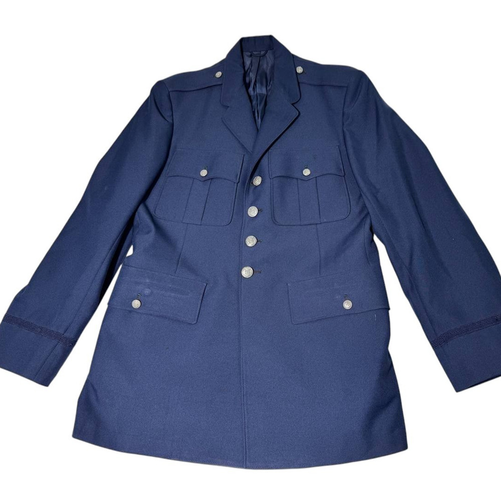 Vintage Stevens Military Style Jacket Mens Blue Uniform Coat Button Front Large